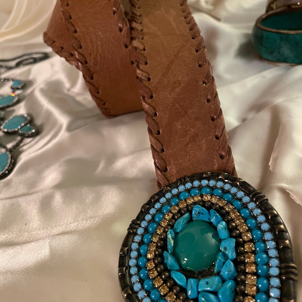 NINE WEST natural LEATHER BELT  LG/XL - Picture 4 of 13